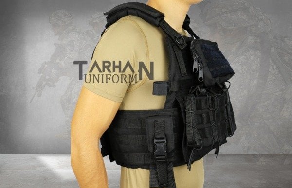 Attack Siyah MOLLE Taktik Plate Carrier Yelek – Ayarlanabilir, Çok Cepli
