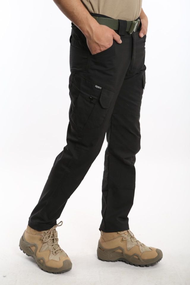 Attack Taktik Siyah Çok Cepli Pantolon | Ripstop & Elastik Bel