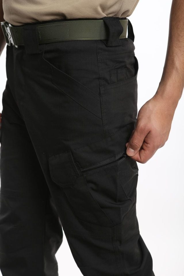 Attack Taktik Siyah Çok Cepli Pantolon | Ripstop & Elastik Bel
