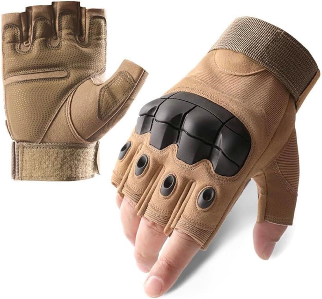 Attack Bej Parmaksız Taktik Eldiven – Darbeye Dayanıklı Knuckle Koruma & Kaymaz Avuç İçi