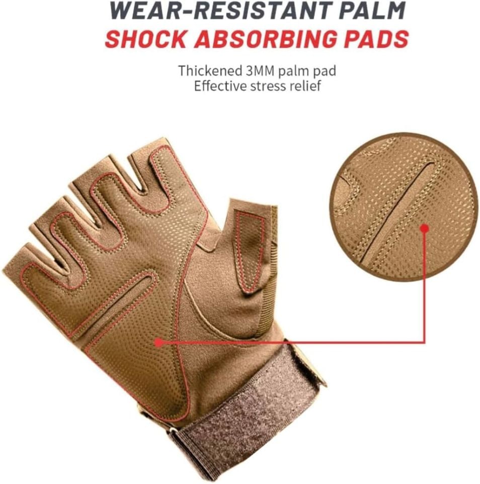 Attack Bej Parmaksız Taktik Eldiven – Darbeye Dayanıklı Knuckle Koruma & Kaymaz Avuç İçi