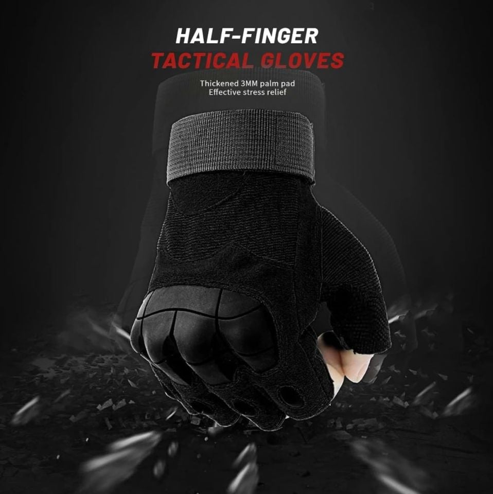 Attack Siyah Parmaksız Taktik Eldiven – Darbeye Dayanıklı Knuckle Koruma & Kaymaz Avuç İçi