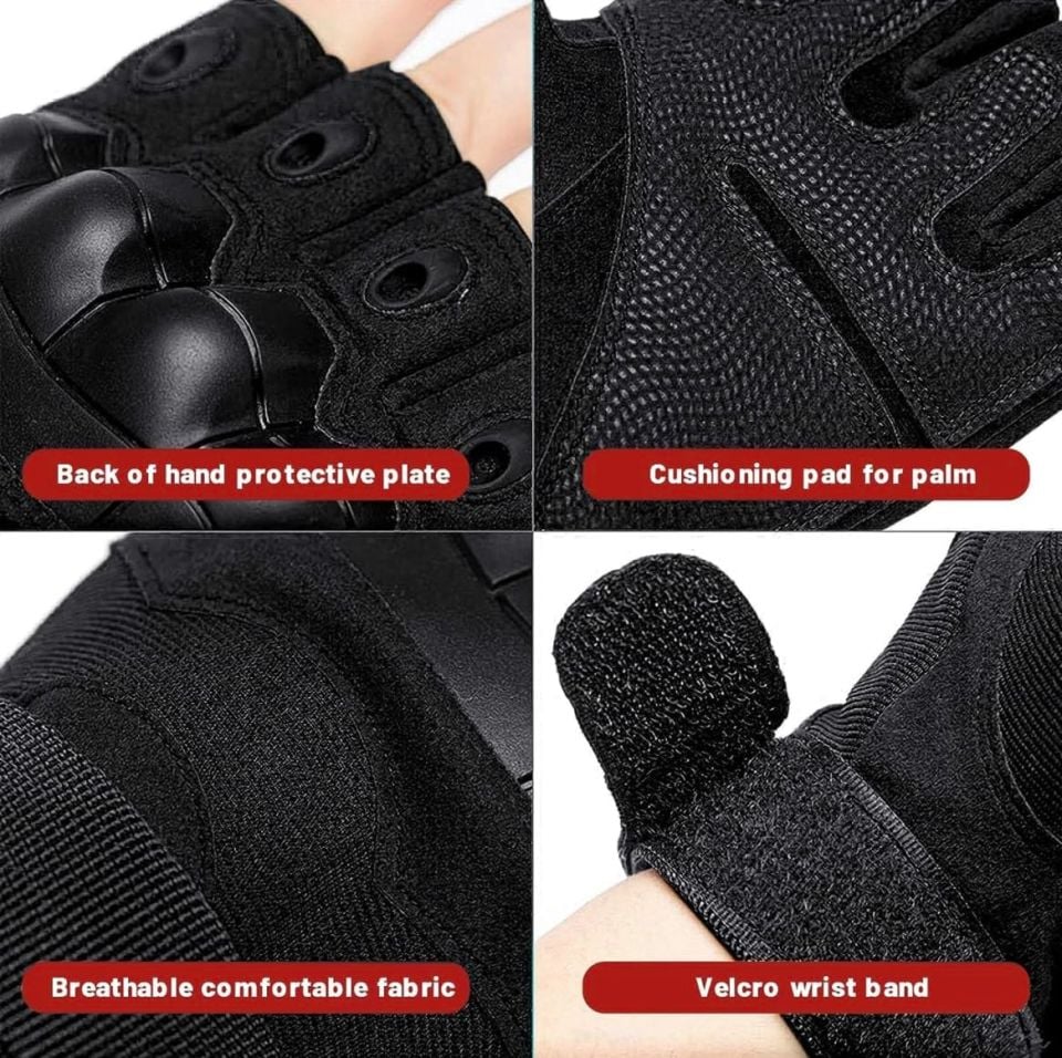 Attack Siyah Parmaksız Taktik Eldiven – Darbeye Dayanıklı Knuckle Koruma & Kaymaz Avuç İçi