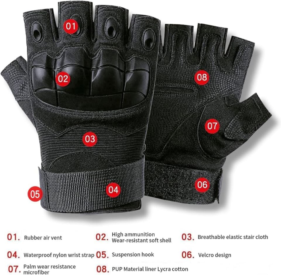 Attack Siyah Parmaksız Taktik Eldiven – Darbeye Dayanıklı Knuckle Koruma & Kaymaz Avuç İçi