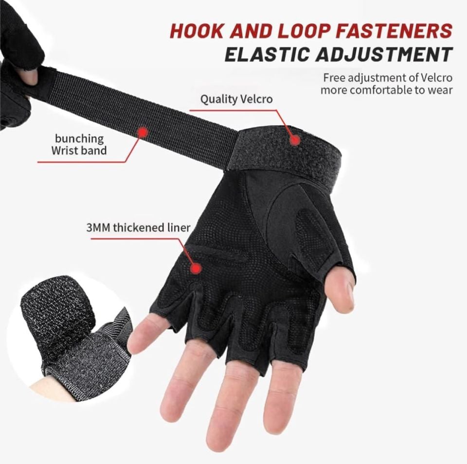 Attack Siyah Parmaksız Taktik Eldiven – Darbeye Dayanıklı Knuckle Koruma & Kaymaz Avuç İçi