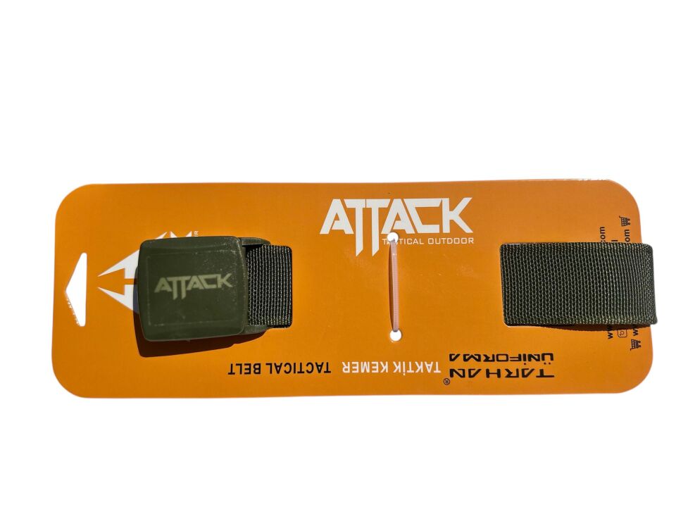 Attack Haki 4 cm Plastik Tokalı Ayarlanabilir Taktik Kemer – Dayanıklı Naylon Webbing