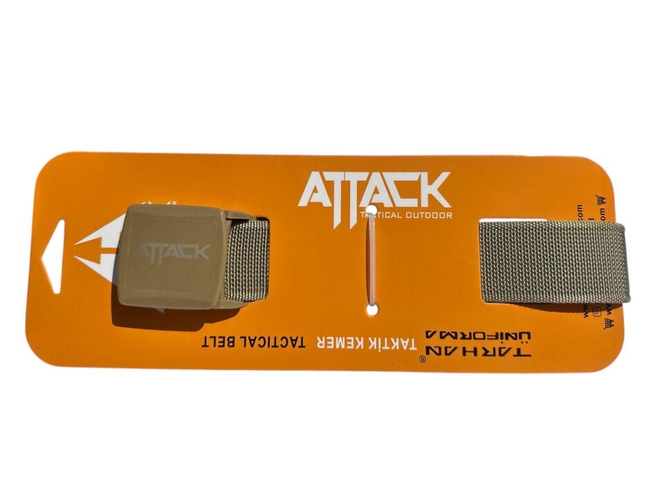 Attack Bej 4 cm Plastik Tokalı Ayarlanabilir Taktik Kemer – Dayanıklı Naylon Webbing