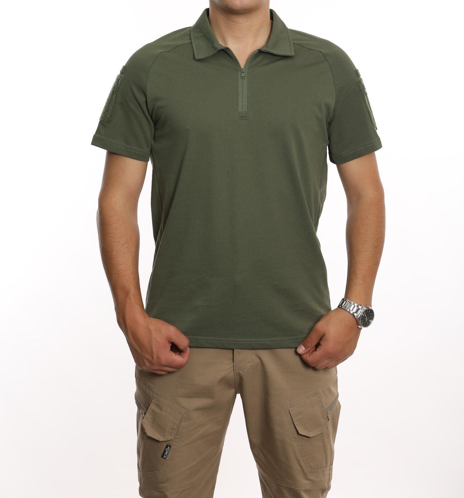 Attackk 602 Haki Taktik Polo Tişört – Yarım Fermuar, Nefes Alabilir & Kol Cepli