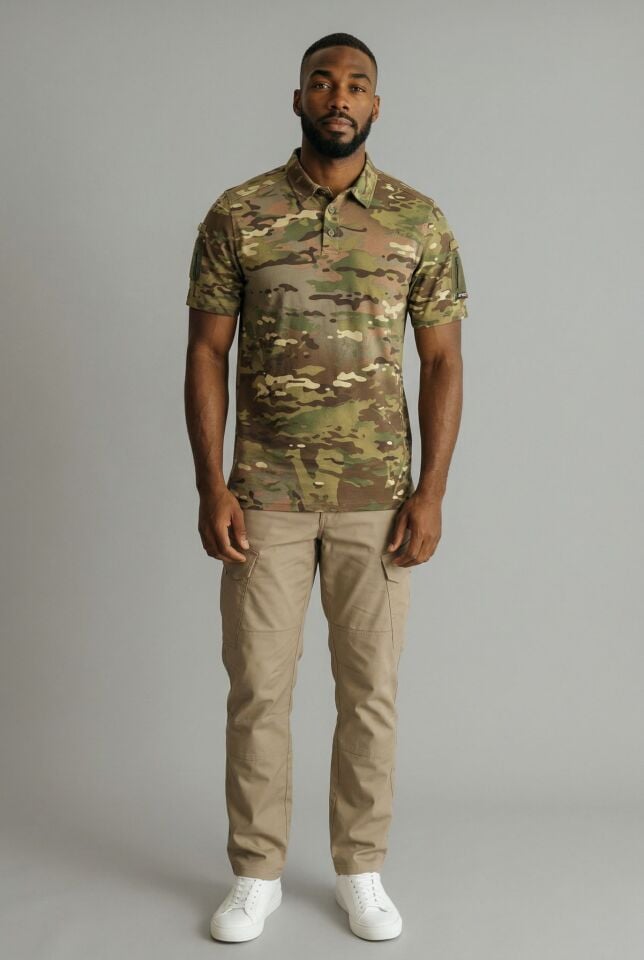 Erkek 604 Kamuflaj Desenli Polo Yaka Tişört – Nefes Alabilir, Günlük & Outdoor Kullanım