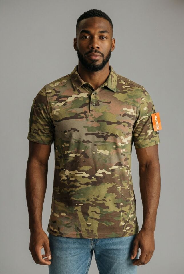 Erkek 604 Kamuflaj Desenli Polo Yaka Tişört – Nefes Alabilir, Günlük & Outdoor Kullanım