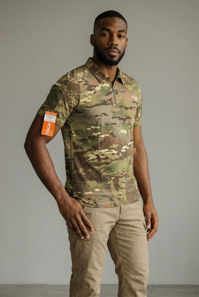 Erkek 604 Kamuflaj Desenli Polo Yaka Tişört – Nefes Alabilir, Günlük & Outdoor Kullanım