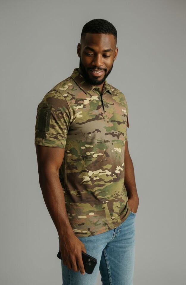 Erkek 604 Kamuflaj Desenli Polo Yaka Tişört – Nefes Alabilir, Günlük & Outdoor Kullanım