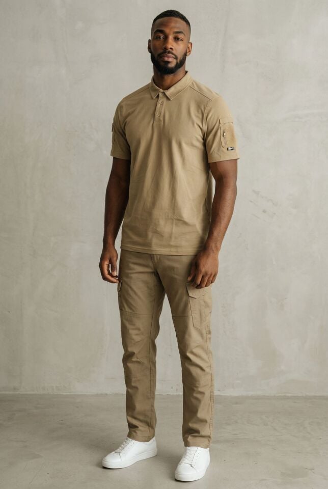 Erkek 604 Bej Polo Yaka Tişört – Kısa Kollu, Rahat Kesim, Günlük & Outdoor Kullanım