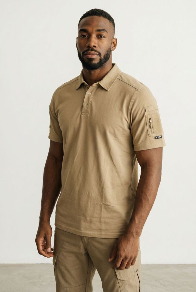 Erkek 604 Bej Polo Yaka Tişört – Kısa Kollu, Rahat Kesim, Günlük & Outdoor Kullanım