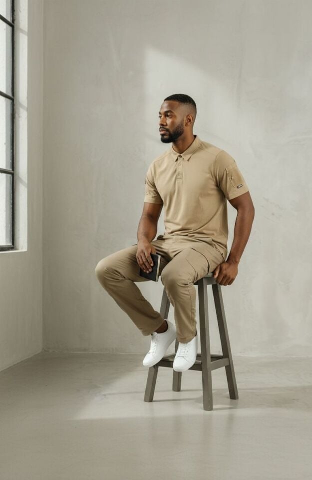 Erkek 604 Bej Polo Yaka Tişört – Kısa Kollu, Rahat Kesim, Günlük & Outdoor Kullanım