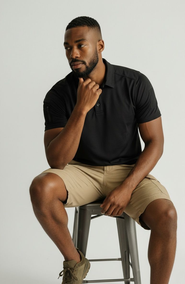 Erkek 604 Siyah Polo Yaka Tişört – Kısa Kollu, Rahat Kesim, Günlük & Outdoor Kullanım