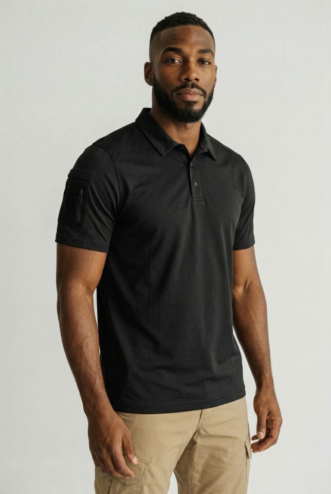 Erkek 604 Siyah Polo Yaka Tişört – Kısa Kollu, Rahat Kesim, Günlük & Outdoor Kullanım