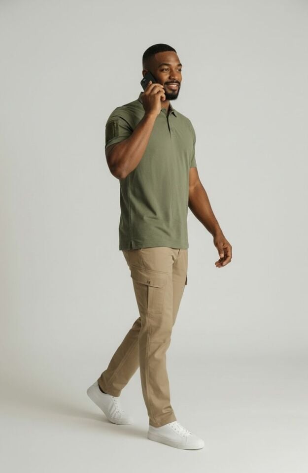 Erkek Haki 604 Polo Yaka Tişört – Kısa Kollu, Fonksiyonel Cep Detaylı, Günlük & Outdoor
