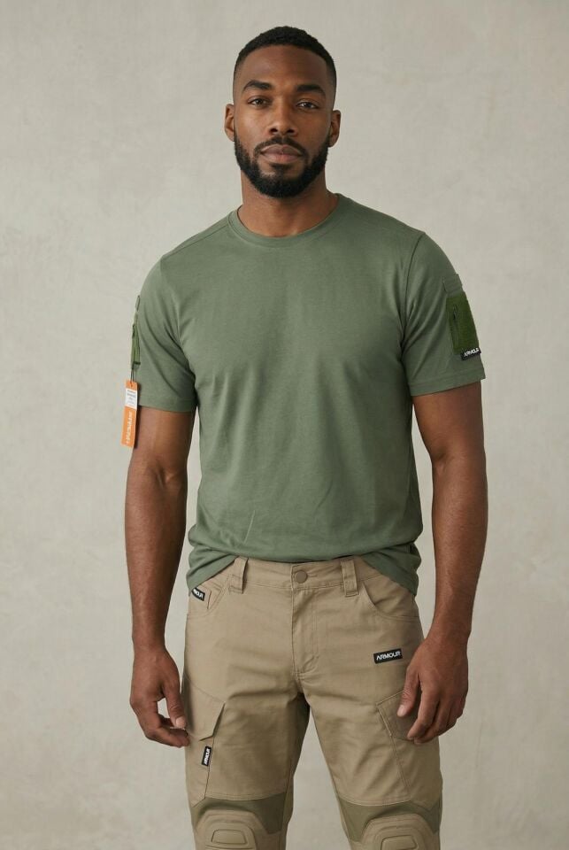 Erkek Haki 603 Bisiklet Yaka Tişört – Kısa Kollu, Rahat Kesim, Günlük & Outdoor