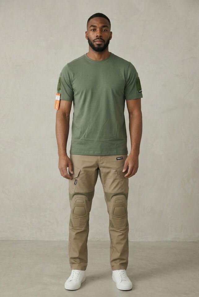 Erkek Haki 603 Bisiklet Yaka Tişört – Kısa Kollu, Rahat Kesim, Günlük & Outdoor