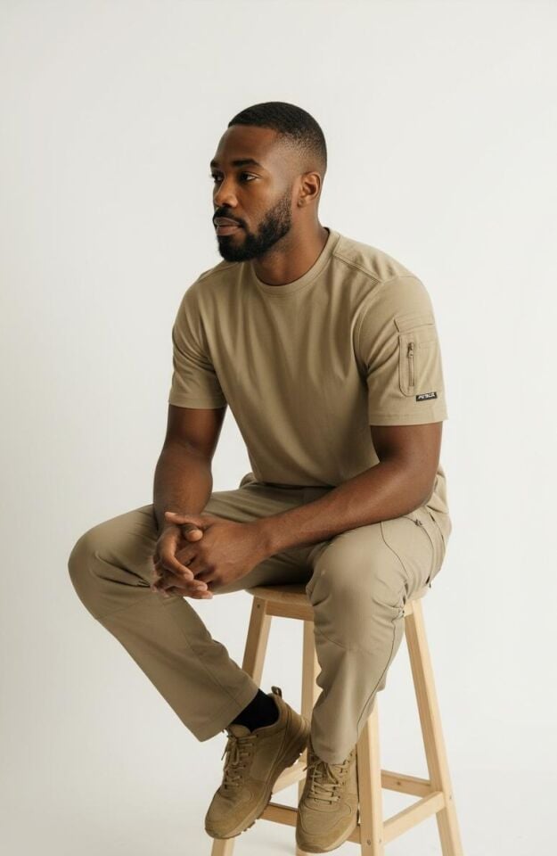 Attack 603 Erkek Bej Taktik Tişört – Bisiklet Yaka, Kısa Kollu, Outdoor & Günlük