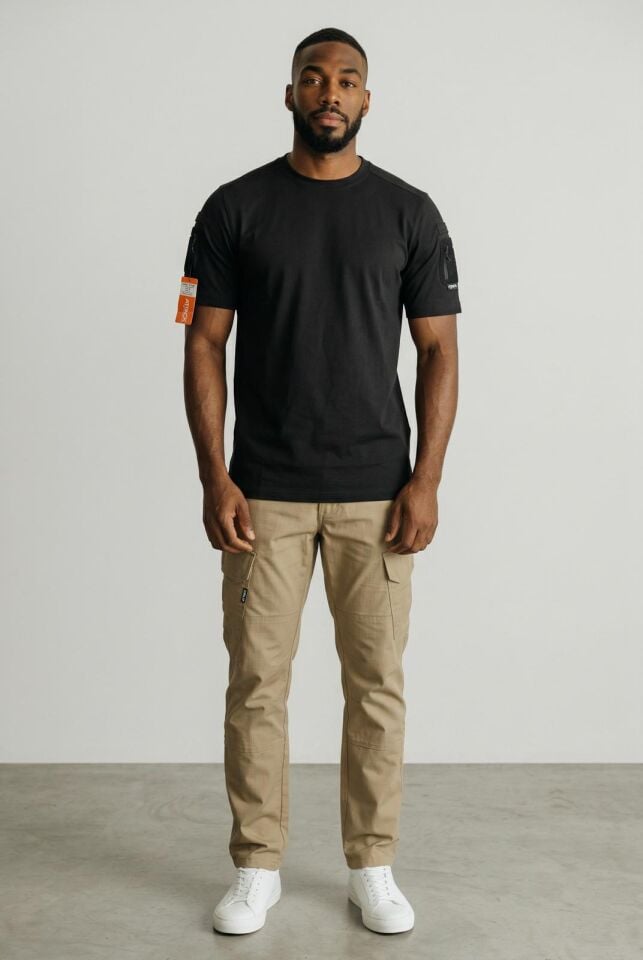 Attack 603 Erkek Siyah Taktik Tişört – Bisiklet Yaka, Kısa Kollu, Outdoor & Günlük