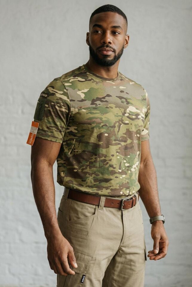 Attack 603 Erkek Kamuflaj Taktik Tişört – Bisiklet Yaka, Kısa Kollu, Outdoor & Günlük