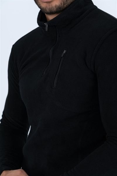 Taktik yarım fermuarlı sweatshırt polar anti pilling fit dik yaka polar SİYAH-903