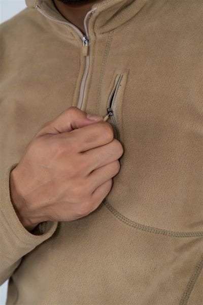 Taktik yarım fermuarlı sweatshırt polar anti pilling fit dik yaka polar bej-903