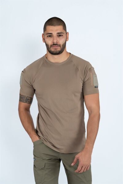 Tactikal taktik tişört yuvarlak bisiklet yaka tişört outdoor T-shirt BEJ - 801 PİKE-CMB-PIKE-KK-801-001