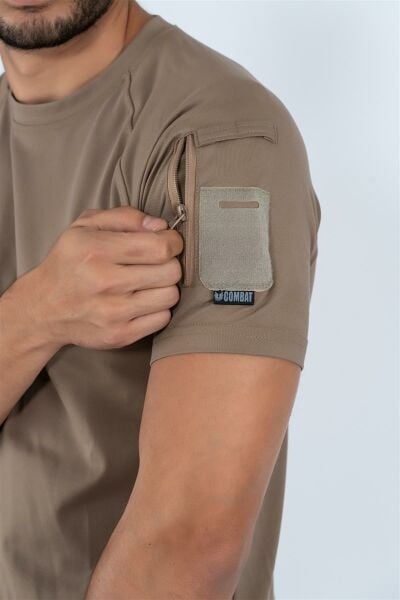 Tactikal taktik tişört yuvarlak bisiklet yaka tişört outdoor T-shirt BEJ - 801 PİKE-CMB-PIKE-KK-801-001