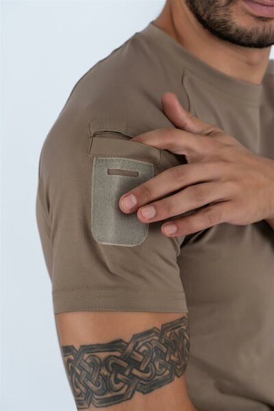 Tactikal taktik tişört yuvarlak bisiklet yaka tişört outdoor T-shirt BEJ - 801 PİKE-CMB-PIKE-KK-801-001