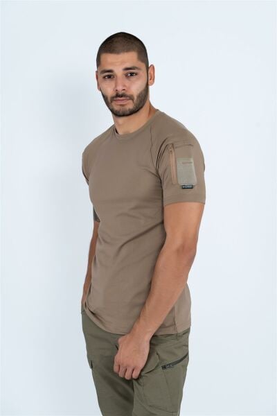 Tactikal taktik tişört yuvarlak bisiklet yaka tişört outdoor T-shirt BEJ - 801 PİKE-CMB-PIKE-KK-801-001