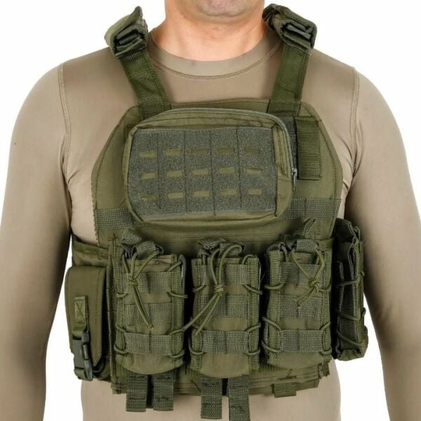 Attack Haki MOLLE Taktik Plate Carrier Yelek – Ayarlanabilir, Çok Cepli