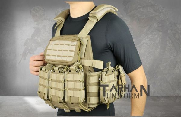 Attack Bej MOLLE Taktik Plate Carrier Yelek – Ayarlanabilir, Çok Cepli