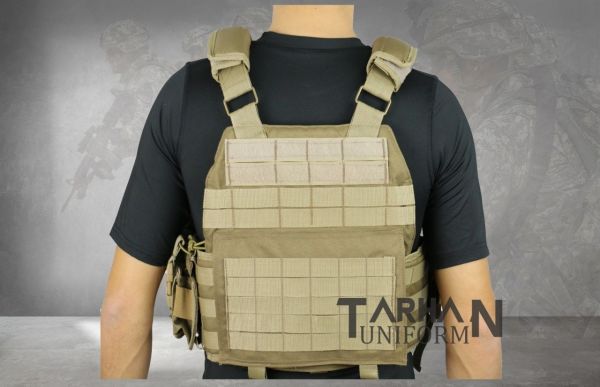 Attack Bej MOLLE Taktik Plate Carrier Yelek – Ayarlanabilir, Çok Cepli